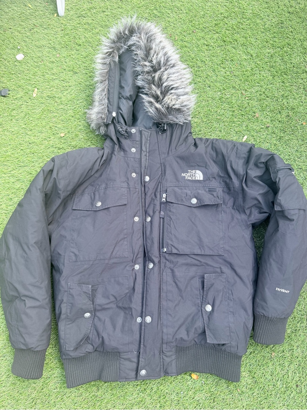 Vintage North Face Men’s Black Hooded Winter Parka with Faux-Fur Trim Size M
